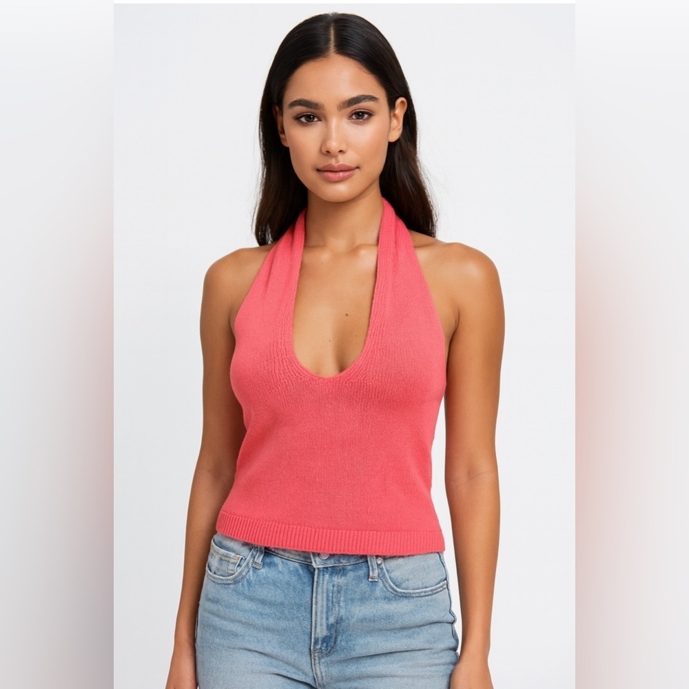 Anthropology 525 America Pink Halter Knit Top Size XL NWT